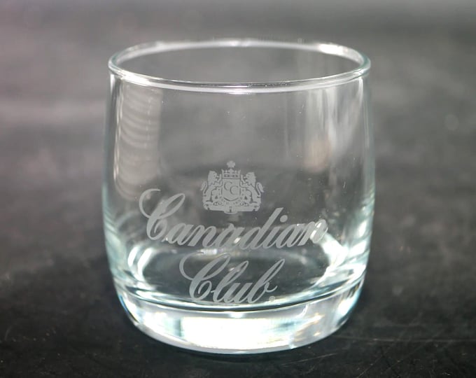 Canadian Club Drink Smart Campaign lo-ball | whisky | on-the-rocks glass. Etched-glass artwork.