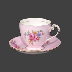 Royal Grafton pink and roses cup and saucer set. Bone china made in England.
