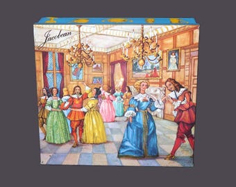 Vintage Elkes Biscuits Jacobean square cookie tin made in England.