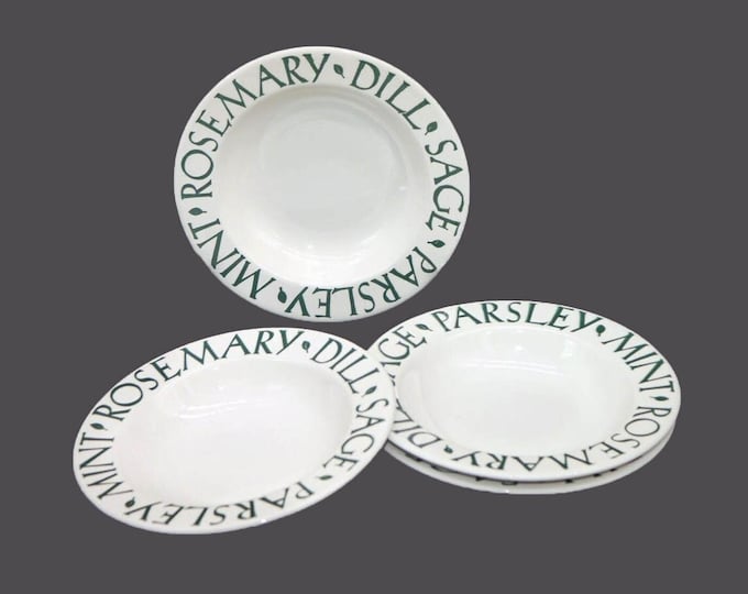 Four Pier 1 herb wording individual rimmed pasta bowls made in Italy by Tre Ci.