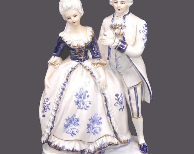 Vintage Courting Couple Figurine: Blue-and-white in Victorian Dress