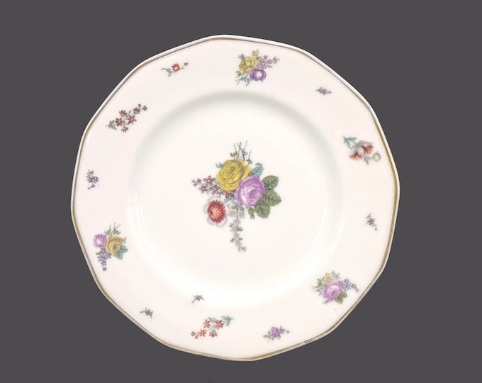 Antique art-nouveau period Theodore Haviland Limoges luncheon plate made in France. Central floral bouquet, floral sprays, gold edge.