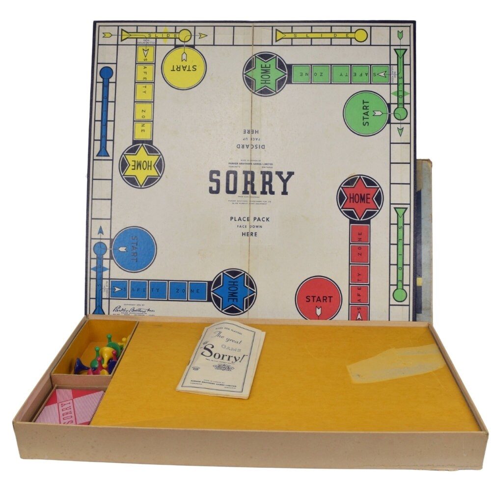 Mid Century 1958 Sorry Board Game Published By Parker Brothers Complete With Instructions Made In Usa Mid Century 1958 Sorry Board Game Published By Parker Brothers Complete With Instructions Made In Usa