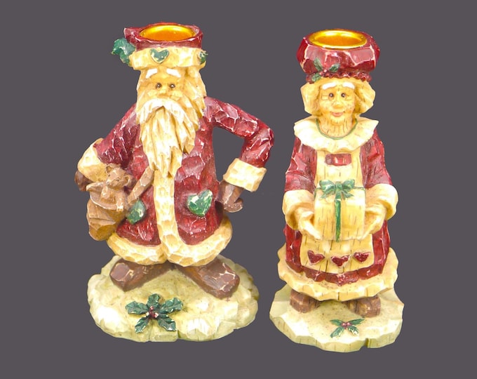 Old World Santa & Mrs. Claus Candlestick Holders - Christmas Table Decor