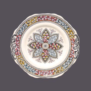 Antique Victorian-age Copeland Spode Primrose Multicolor Starflower handled serving plate made England.