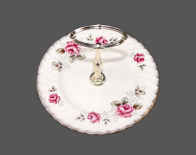 Herbert Aynsley small center-handled serving plate. Red roses, brushed gold edge. Made in England.