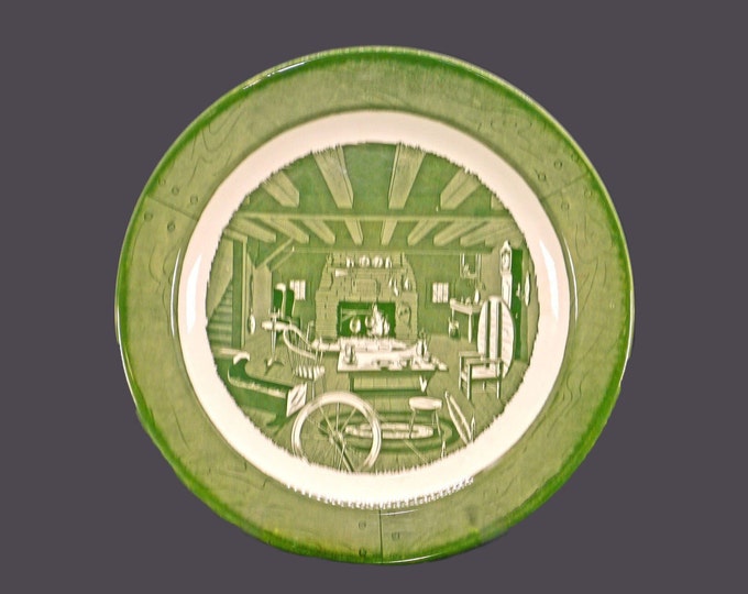 Royal China Colonial Homestead Green chop plate | service plate | round platter made in USA. Flaws (see below).