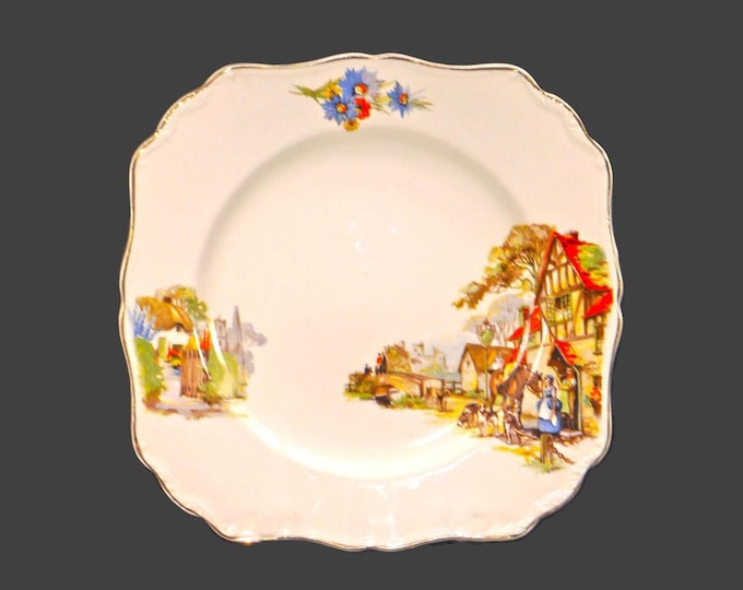 J&G Meakin Old Days Scenes square salad plate made in England.