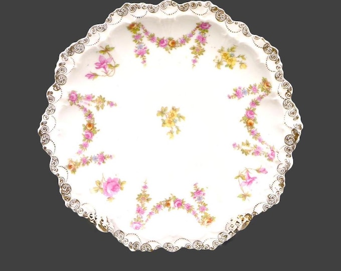 Antique MZ Austria | Altrohlau tea or dessert plate. Pink M-shaped rose swags center yellow daisies.