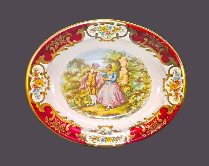 Daher Fragonard | Romance Scene | Courting Couples oval metal serving tray. Made in England.