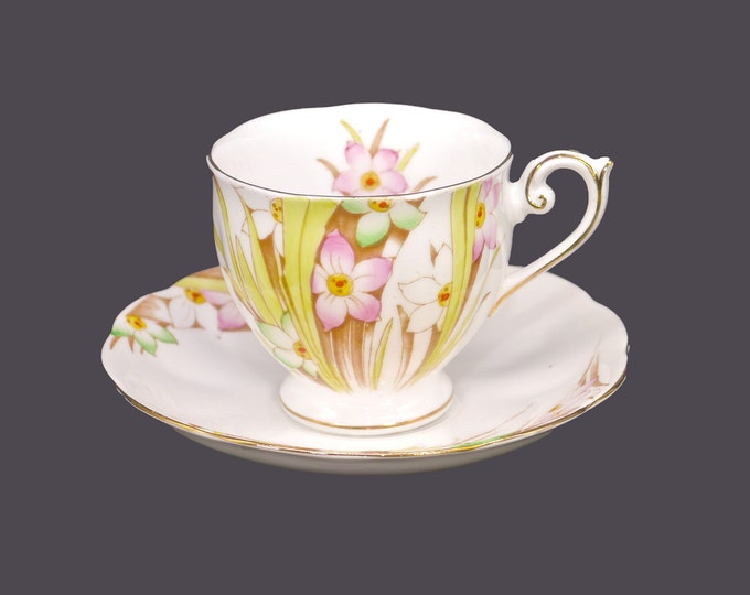 Bell China 3664 hand-decorated cup and saucer. Bone china made in England. Minor flaws (see below).