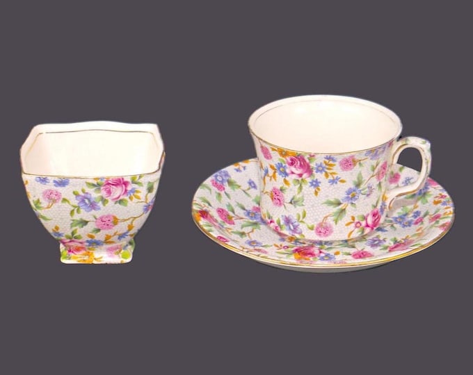 Vintage Royal Winton Old Cottage Chintz tea set and sugar bowl. England. Flaws.