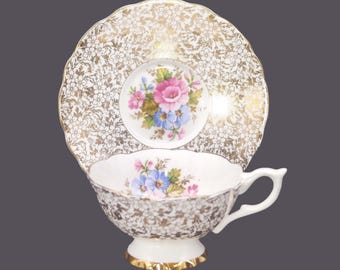 Vintage English Bone China floral and gold chintz tea set.