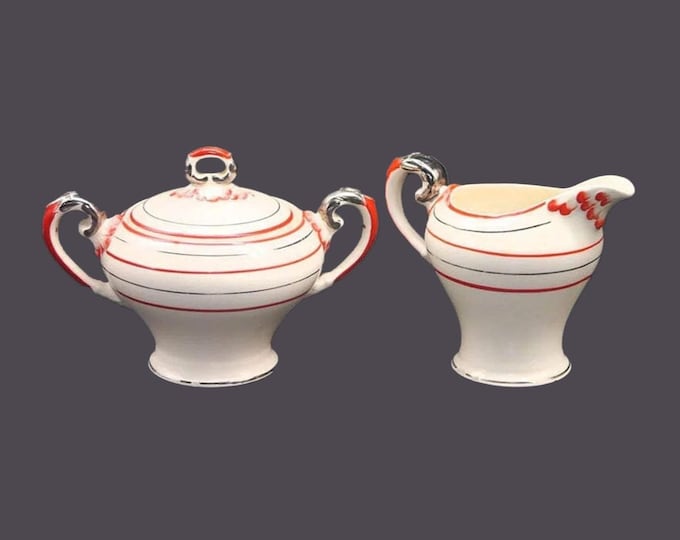 Myott Manchuria 1341B creamer and covered sugar bowl. Art deco tableware made in England. Flaws (see below).