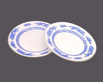Art deco George Jones Dragon Salad Plates: Blue-and-White Chinoiserie, England (Pair)