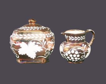 Vintage Gray's Pottery Creamer & Sugar Bowl Set: Gold Luster White Leaves, England