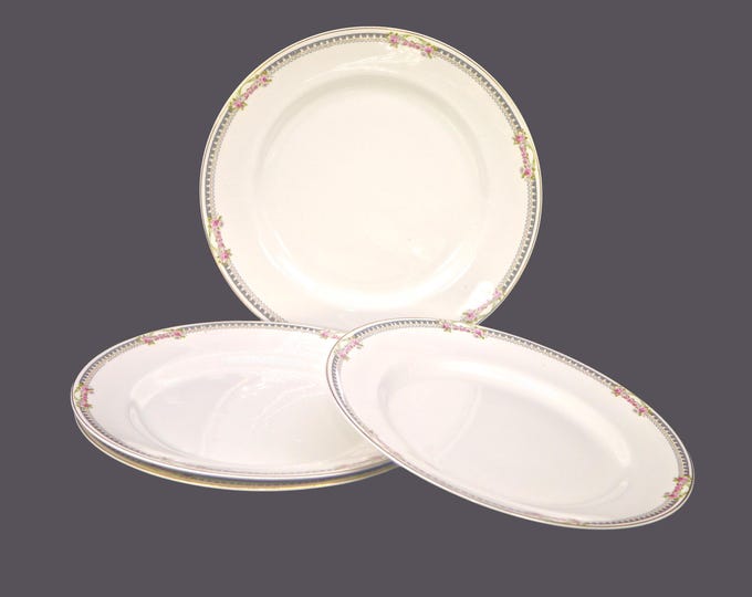 Four antique Edwardian Age Johnson Brothers JB185 dinner plates made in England.