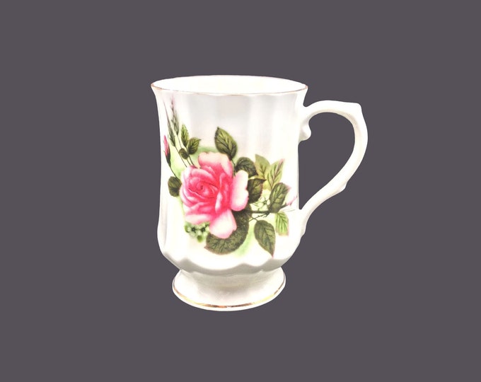 Viceroy bone china tea mug. Pink roses, greenery, gold accents.