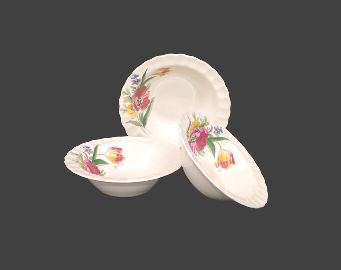 Three Sovereign Potters Floral Spray 816-44 rimmed fruit nappies, dessert bowls. Flaws (see below).