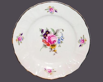 Vintage Bernadotte Thun Sonata dinner plate. Central Meissen florals. Czechoslovakia.