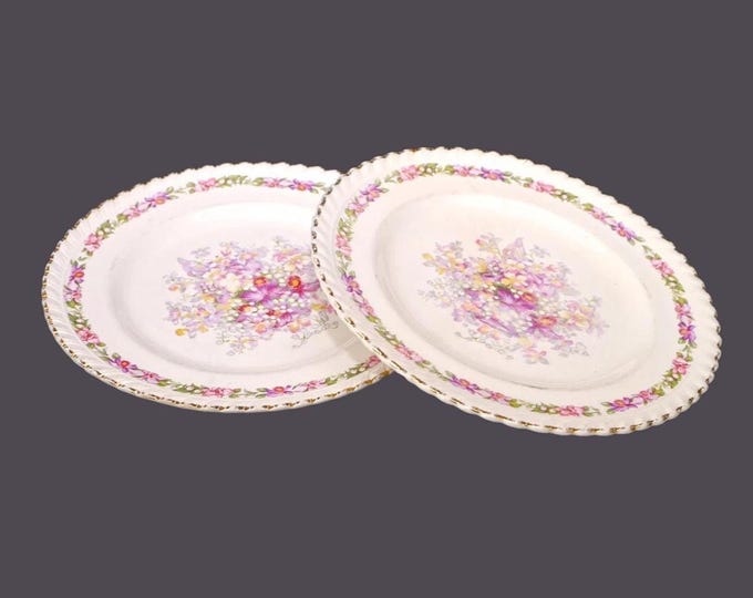 Pair of Johnson Brothers Queen's Bouquet bread plates. Old English Ironstone made in England. Flaws (see below).