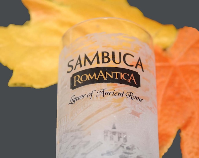 Sambuca Romantica Molinari "The Liquor of Ancient Rome" etched-glass liqueur glass.