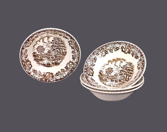 Four Barratts Elizabethan Brown coupe cereal bowls. Brown transferware made in England.