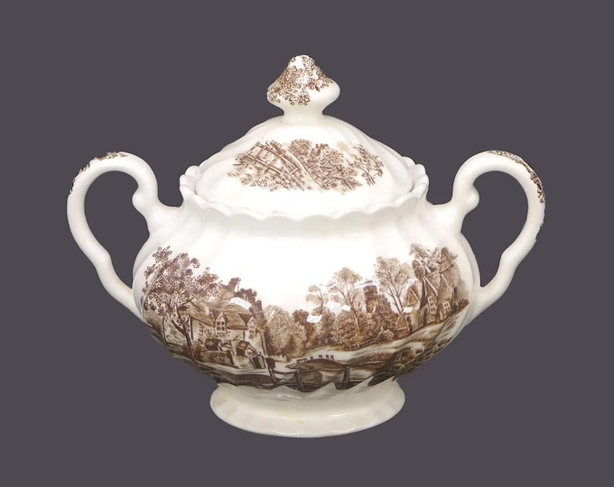 Johnson Brothers Watermill Brown covered sugar bowl made in England.