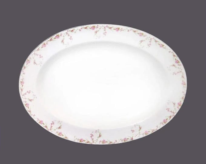 Antique art-nouveau period Johnson Brothers Baroda-like oval meat or turkey platter. Pink floral sprays, branches, greenery made in England.