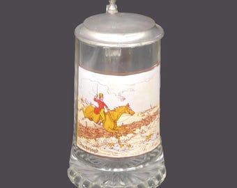 Vintage Fiye Italy glass and pewter covered beer stein "Fuchsjagd" The Fox Hunt.