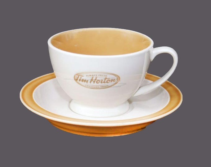 Vintage Tim Hortons Cup and Saucer Set: Gold & Cream Logo
