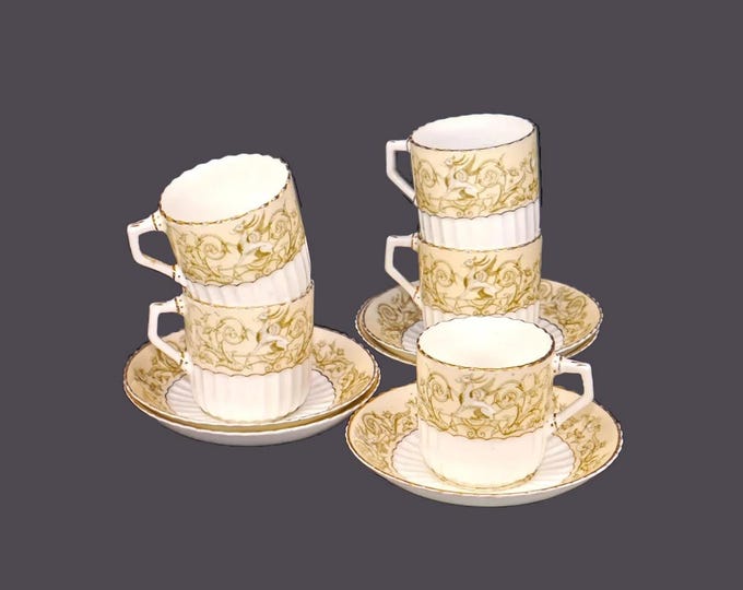 Five antique Victorian H.M. Williamson & Sons Griffin 79519 cup and saucer sets England. Very rare.