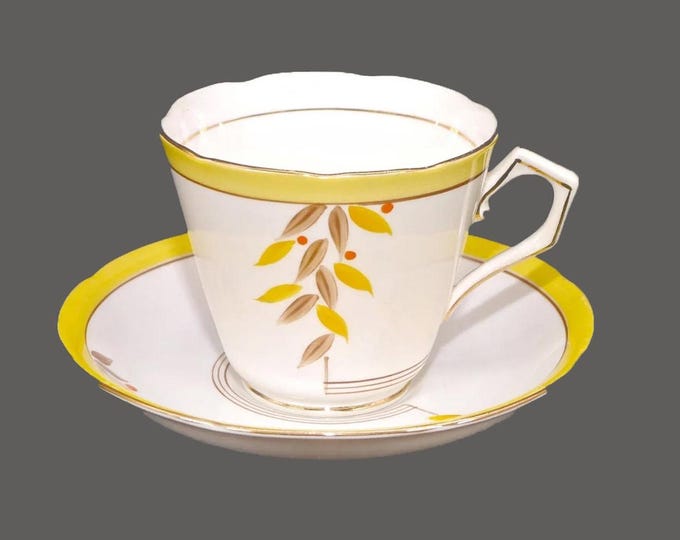Art-deco era Sampson Smith 2255 cup and saucer set made in England. Tannin stains (see below).
