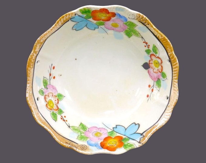 Hand-painted Nippon lusterware serving bowl. Orange, pink, blue florals, mustard edge.