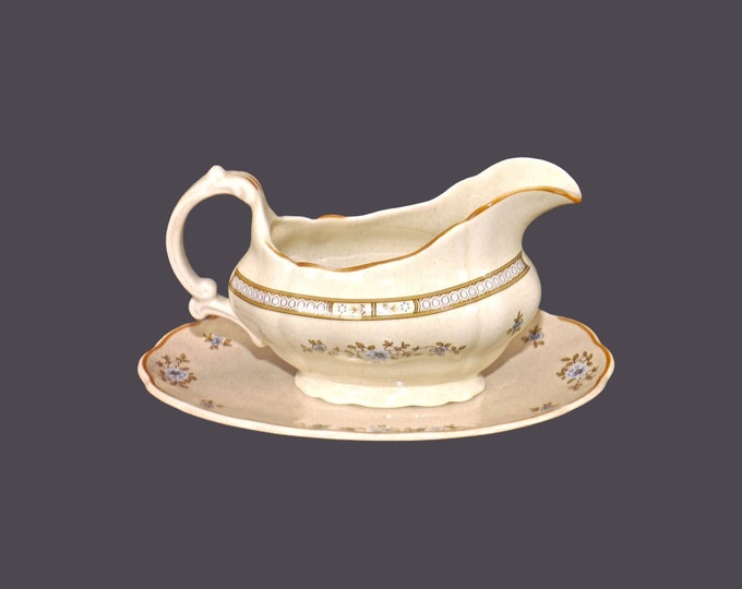 Royal Doulton Dorset LS1049 stoneware gravy boat with under-plate. Lambethware stoneware made in England.