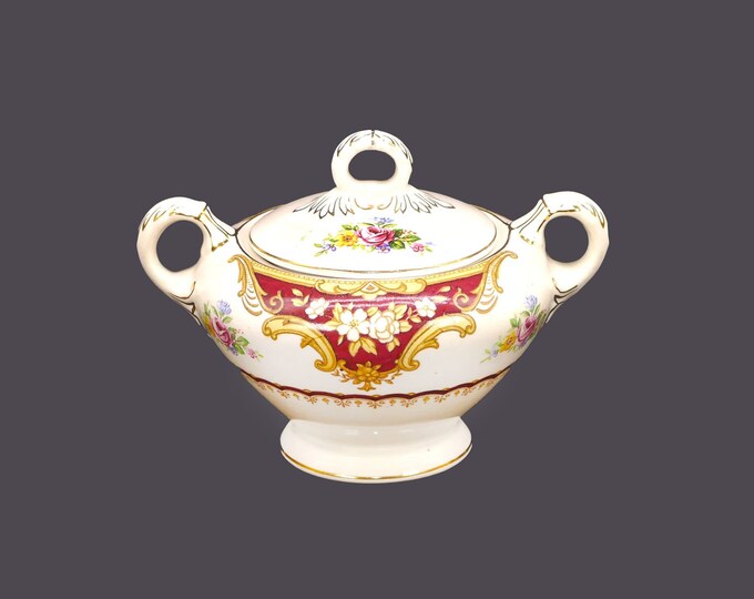 Empire Porcelain Co York Maroon covered sugar bowl made in England.