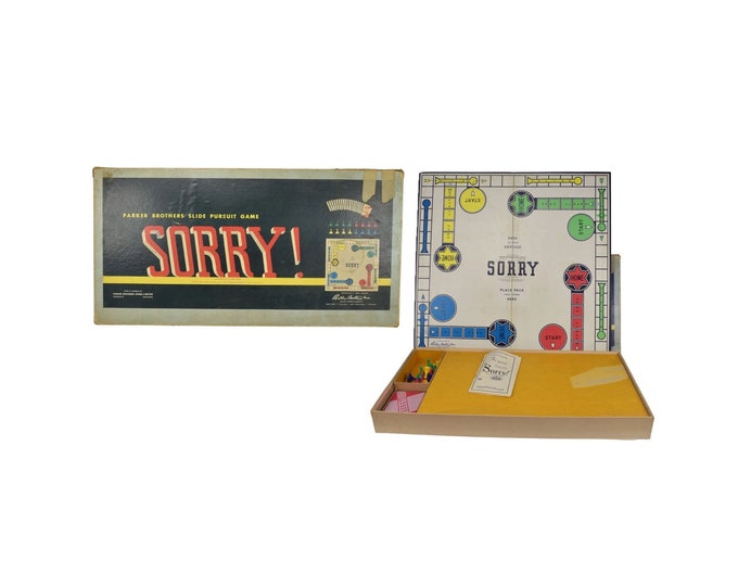 Mid-century Sorry board game. Parker Brothers. Complete with instructions. Made USA.