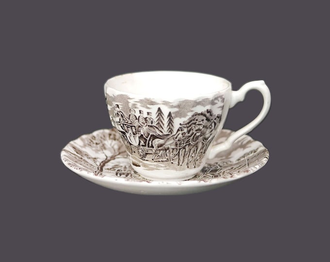 Myott Royal Mail Brown coaching scene cup and saucer set. Made in England.  Minor flaw (see below).