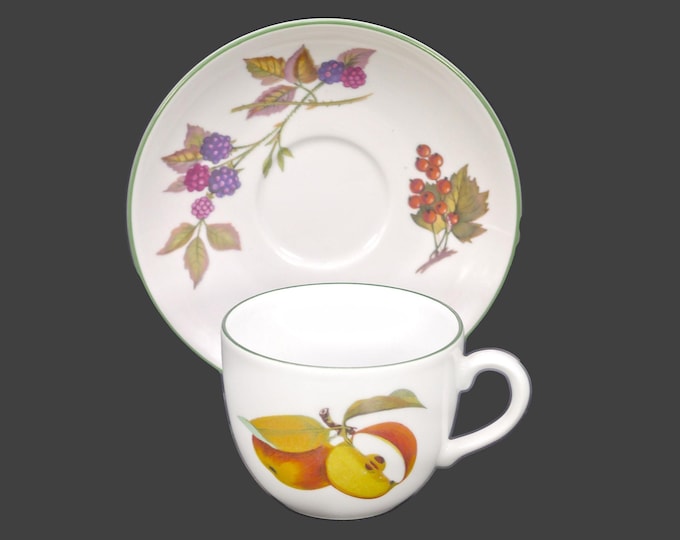 Royal Worcester Evesham Vale cup and saucer set made in England. Green trim.