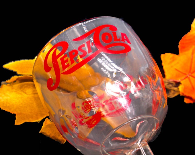 Pepsi | Pepsi Cola original thumbprint stemmed float glass. Etched-glass branding.