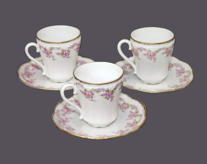 Three Erdmann Schlegelmilch Royal Vienna style Bridal Rose demitasse sets made in Germany.