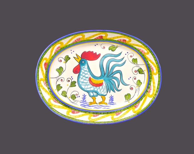 Clay Art Mosaic Rooster oval turkey platter. Central hand-painted rooster high-relief mosaic rim.
