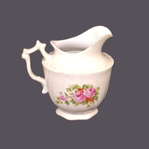 Antique Myott Art Nouveau Milk Jug: Hand-Painted Pink Roses, Embossed Accents