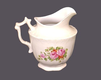 Antique Myott Art Nouveau Milk Jug: Hand-Painted Pink Roses, Embossed Accents