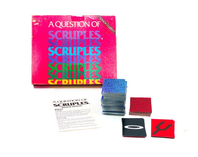 A Question of Scruples Junior Edition board game.  Published 1985 High Game Industries. Complete.