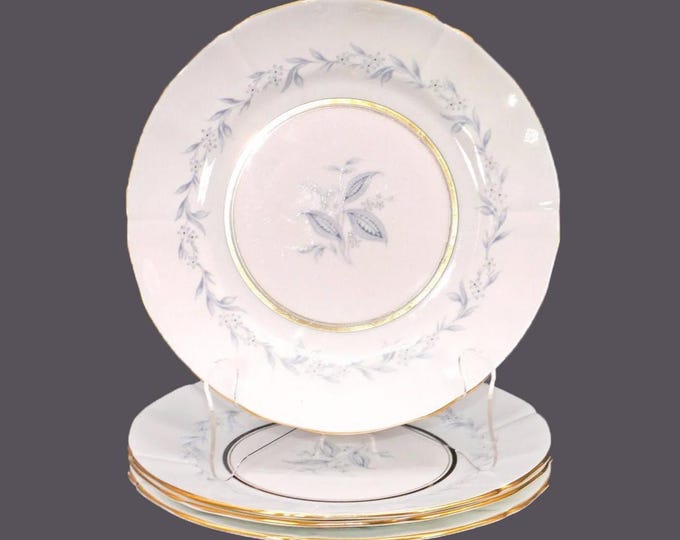 Four Northumbria AG Morning Mist bone china dinner plates made in England.