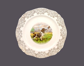 William Morley & Co Hunting Dog cabinet or display plate with filigree rim. Morley Ware made in England.