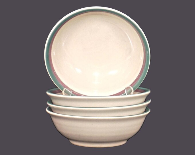 Four  Pfaltzgraff Juniper coupe stoneware cereal or soup bowls made in USA.