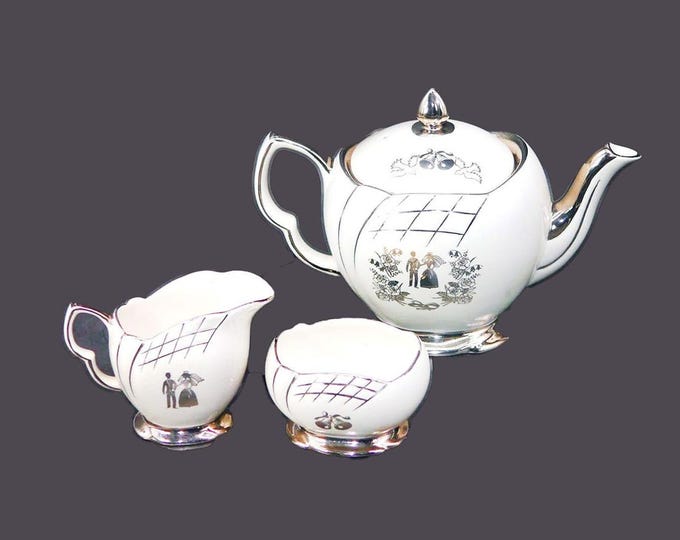 Royal Winton Our Wedding teapot with lid, creamer and open sugar bowl. 25th Anniversary | Silver Anniversary. Flaws (see below).