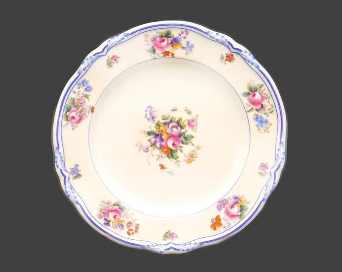 Minton Queen Anne antique art-nouveau luncheon plate. Hand painted, made in England. Embossed blue trim.